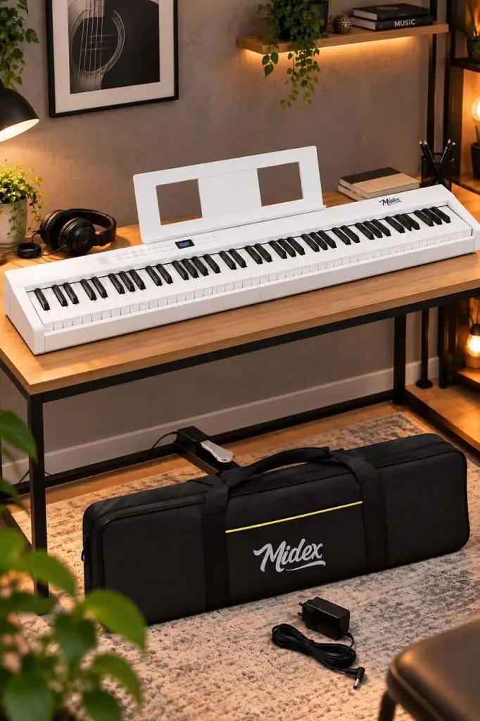 Midex PLX-100WH Taşınabilir Dijital Piyano Tuş Hassasiyetli 88 Tuş Bluetooth Şarjlı (Sustain Pedalı Kulaklık Çanta Metod) Midex PLX-100WH Taşınabilir Dijital Piyano Tuş Hassasiyetli 88 Tuş Bluetooth Şarjlı (Sustain Pedalı Kulaklık Çanta Metod)