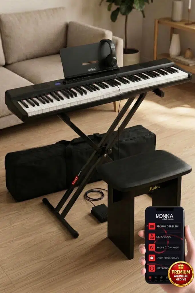 Midex PLX-120BK-ST Katlanır Taşınabilir Dijital Piyano Tuş Hassasiyetli Full Set