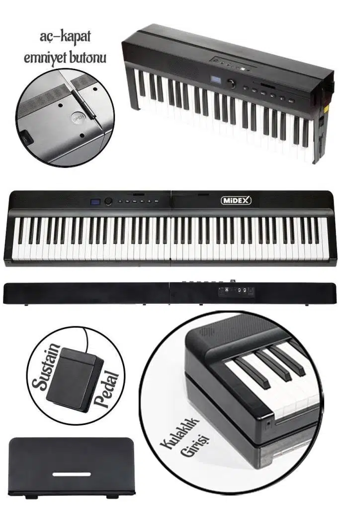 Midex PLX-120BK-ST Katlanır Taşınabilir Dijital Piyano Tuş Hassasiyetli Full Set