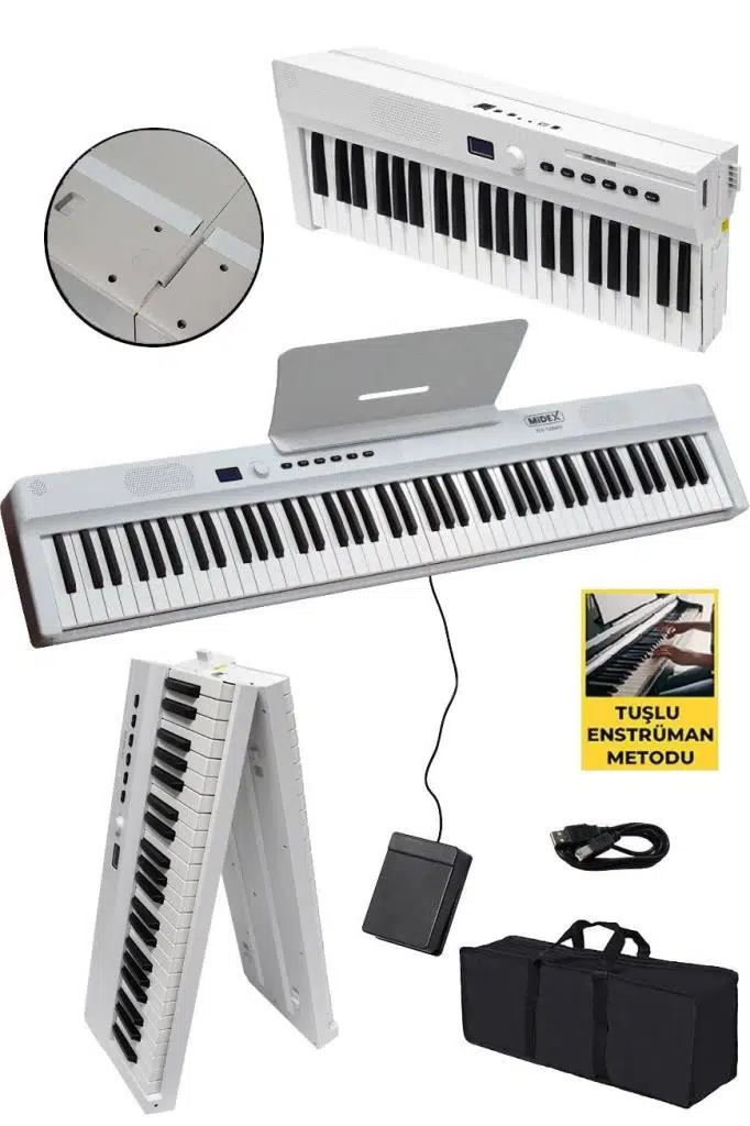 Midex PLX-120WH-ST Katlanır Taşınabilir Dijital Piyano Tuş Hassasiyetli Full Set