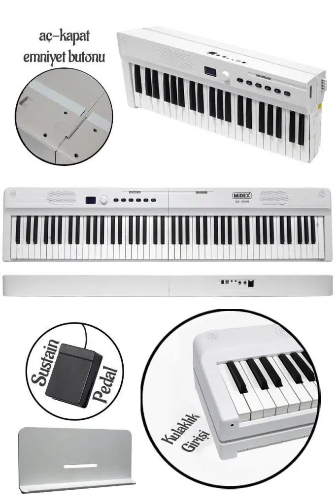 Midex PLX-120WH-ST Katlanır Taşınabilir Dijital Piyano Tuş Hassasiyetli Full Set
