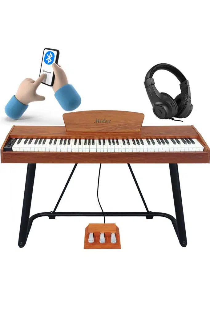 Midex PLX-125-OR Taşınabilir Dijital Piyano Tuş Hassasiyetli 88 Tuş Bluetooth (Stand ve Kulaklık İle)