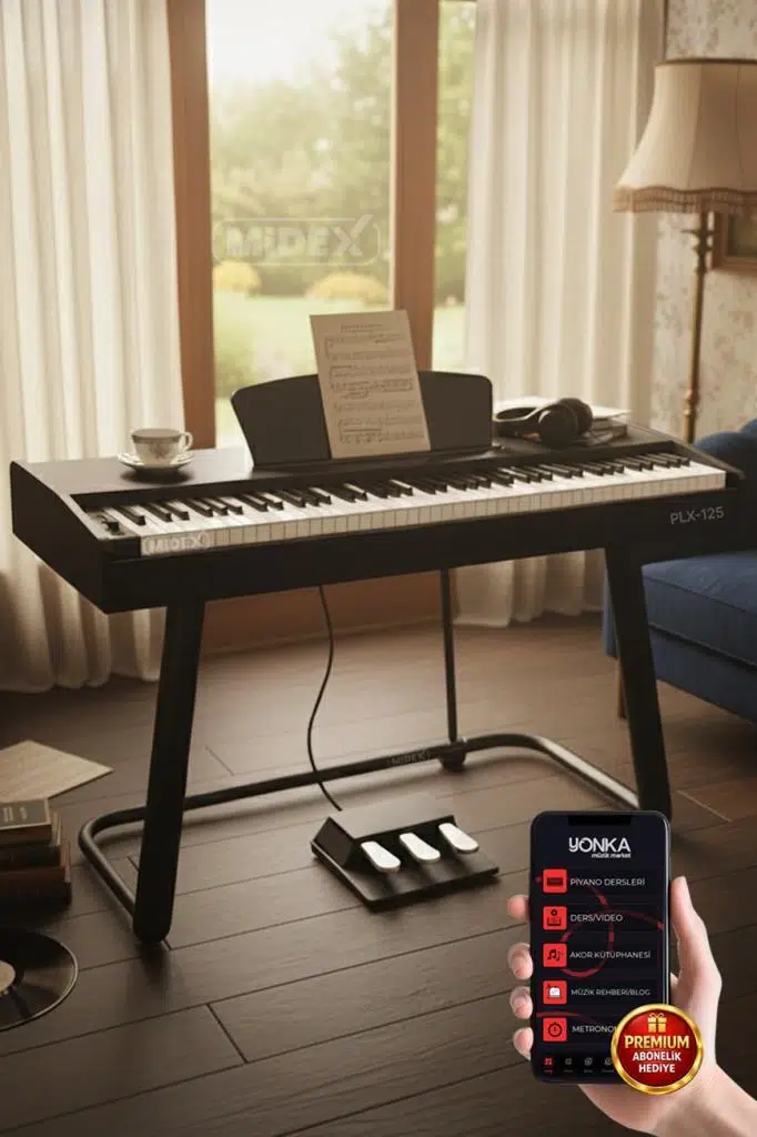 Midex PLX-125BK Taşınabilir Dijital Piyano Tuş Hassasiyetli 88 Tuş Bluetooth (Stand ve Kulaklık İle)