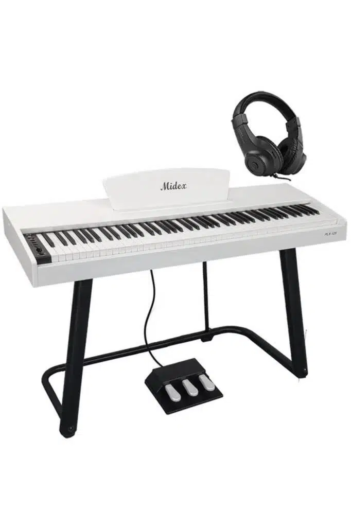 Midex PLX-125WH Taşınabilir Dijital Piyano Tuş Hassasiyetli 88 Tuş Bluetooth (Stand ve Kulaklık İle)