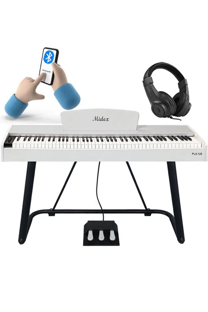 Midex PLX-125WH Taşınabilir Dijital Piyano Tuş Hassasiyetli 88 Tuş Bluetooth (Stand ve Kulaklık İle)
