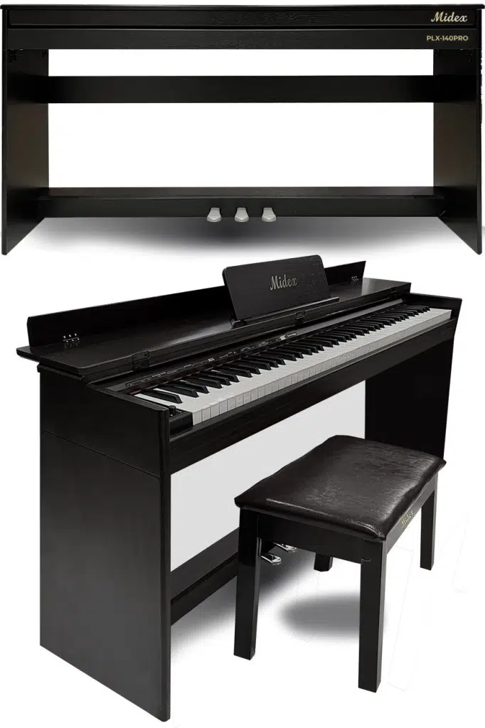 Midex PLX-140 PRO-BK Dijital Piyano Bluetooth Tuş Hassasiyeti 88 Tuşlu Kapaklı (Kulaklık ve Tabure)