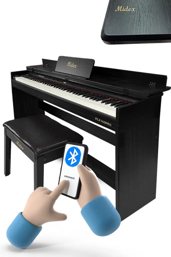 Midex PLX-140 PRO-BK Dijital Piyano Bluetooth Tuş Hassasiyeti 88 Tuşlu Kapaklı (Kulaklık ve Tabure) Midex PLX-140 PRO-BK Dijital Piyano Bluetooth Tuş Hassasiyeti 88 Tuşlu Kapaklı (Kulaklık ve Tabure)