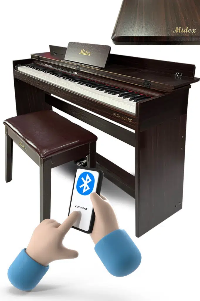 Midex PLX-140 PRO-SR Dijital Piyano Bluetooth Tuş Hassasiyeti 88 Tuşlu Kapaklı (Kulaklık ve Tabure)