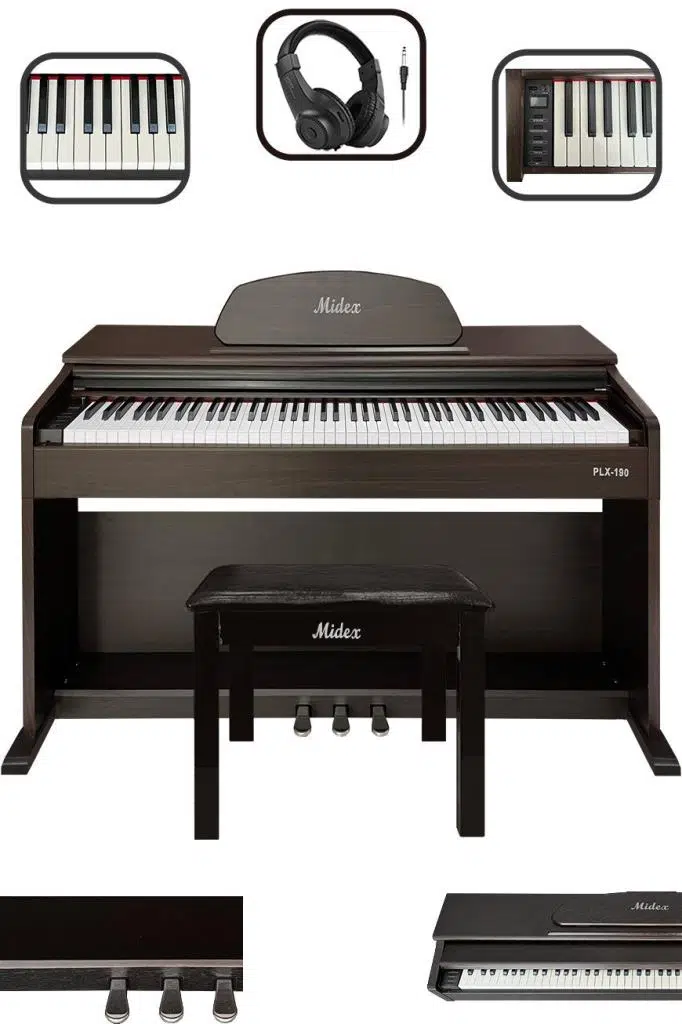 Midex PLX-190SR Gül Ağacı Dijital Piyano 88 Tuşlu Hammer Action ve Tuş Hassasiyeti