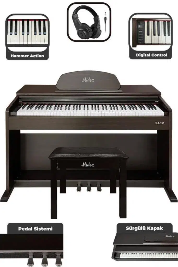 Midex PLX-190SR Gül Ağacı Dijital Piyano 88 Tuşlu Hammer Action ve Tuş Hassasiyeti