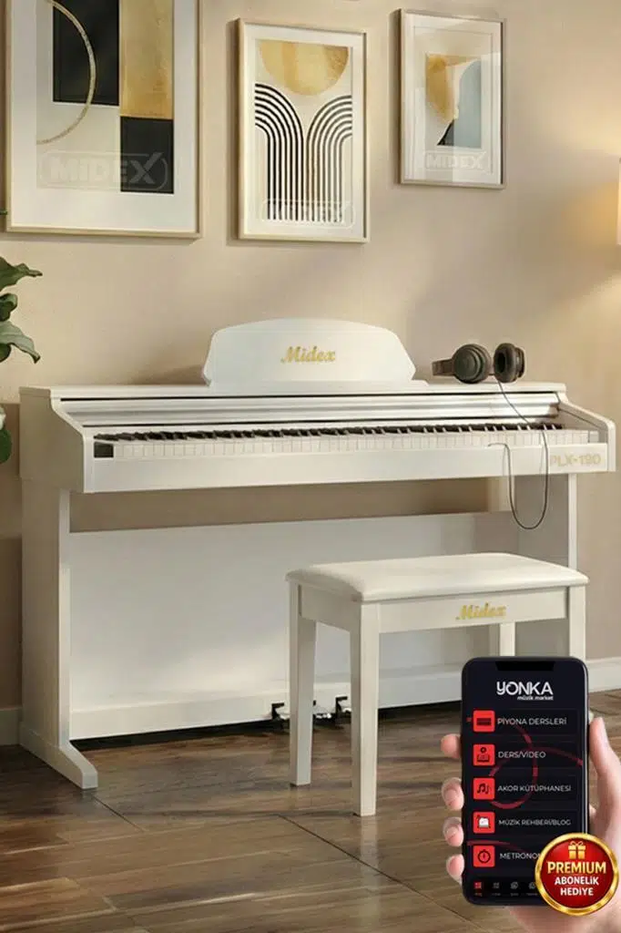Midex PLX-190WH Dijital Piyano 88 Tuşlu Beyaz Tuş Hassasiyetli Çekiç Aksiyonlu