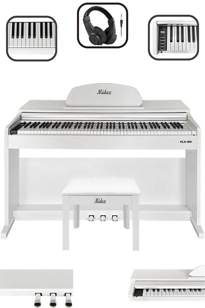 Midex PLX-190WH Dijital Piyano 88 Tuşlu Beyaz Tuş Hassasiyetli Çekiç Aksiyonlu