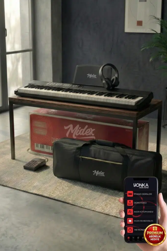 Midex PLX-80BK-H Taşınabilir Katlanır Dijital Piyano Tuş Hassasiyetli 88 Tuş BT (Sustain Kulaklık Çanta Metod)
