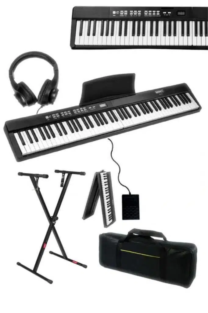 Midex PLX-80BK-ST Taşınabilir Katlanır Dijital Piyano Tuş Hassasiyetli 88 Tuş BT (Stand Sustain Kulaklık Çanta Metod)
