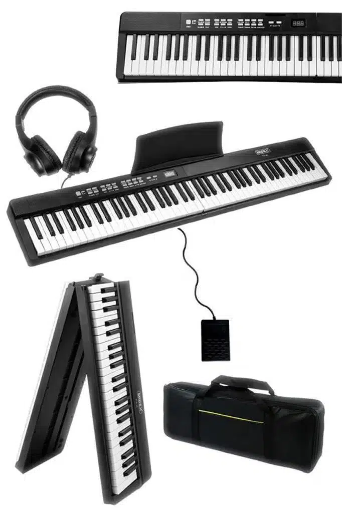Midex PLX-80BK-ST Taşınabilir Katlanır Dijital Piyano Tuş Hassasiyetli 88 Tuş BT (Stand Sustain Kulaklık Çanta Metod)