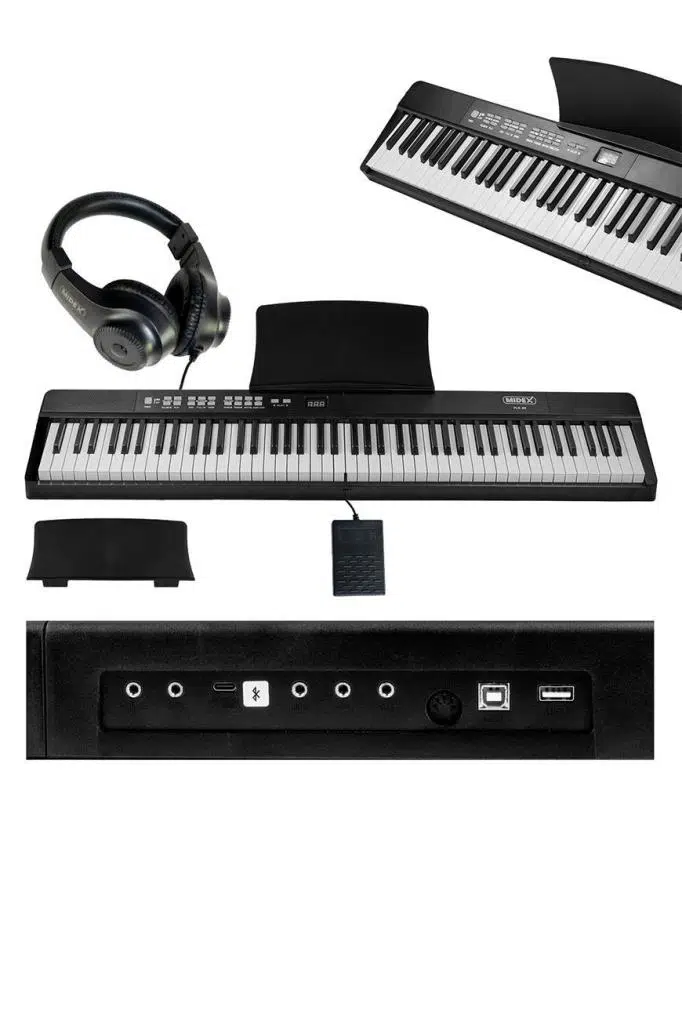 Midex PLX-80BK-ST Taşınabilir Katlanır Dijital Piyano Tuş Hassasiyetli 88 Tuş BT (Stand Sustain Kulaklık Çanta Metod)