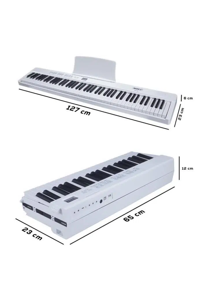 Midex PLX-80WH-ST Taşınabilir Katlanır Dijital Piyano Tuş Hassasiyetli 88 Tuş BT (Stand Sustain Kulaklık Çanta Metod)