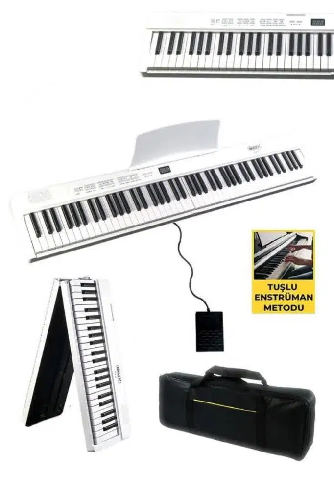 Midex PLX-80WH Taşınabilir Katlanır Dijital Piyano Tuş Hassasiyetli 88 Tuş BT (Sustain Çanta Metod)