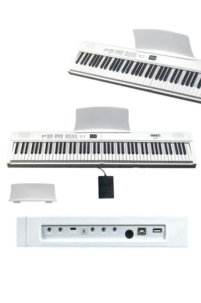 Midex PLX-80WH Taşınabilir Katlanır Dijital Piyano Tuş Hassasiyetli 88 Tuş BT (Sustain Çanta Metod)
