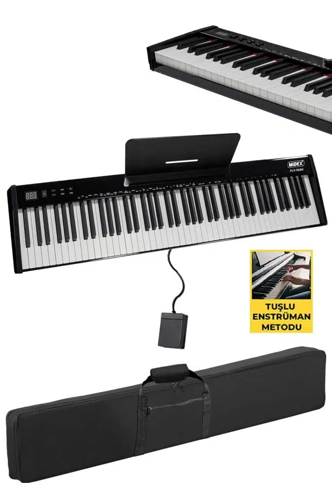 Midex PLX-95BK Taşınabilir Dijital Piyano Tuş Hassasiyetli 88 Tuşlu Bluetooth (Siyah)