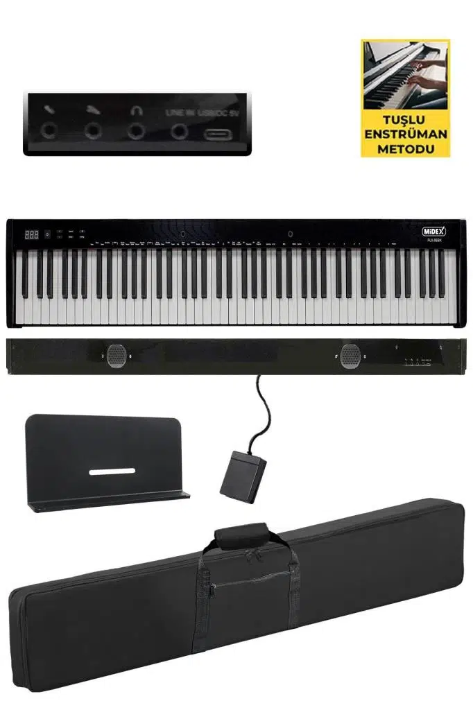 Midex PLX-95BK Taşınabilir Dijital Piyano Tuş Hassasiyetli 88 Tuşlu Bluetooth (Siyah)