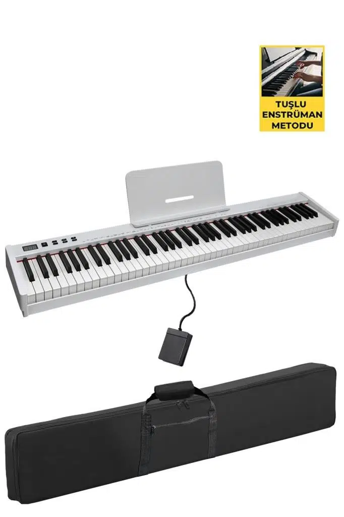 Midex PLX-95WH-ST Taşınabilir Dijital Piyano Tuş Hassasiyetli 88 Tuşlu Bluetooth (STAND Sustain Kulaklık Çanta Metod)