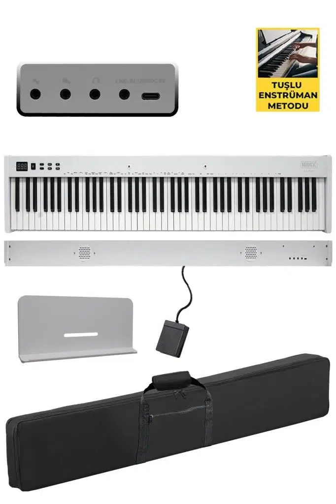 Midex PLX-95WH Taşınabilir Dijital Piyano Tuş Hassasiyetli 88 Tuşlu Bluetooth (Beyaz)