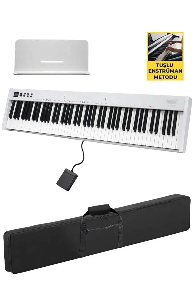 Midex PLX-95WH Taşınabilir Dijital Piyano Tuş Hassasiyetli 88 Tuşlu Bluetooth (Beyaz)