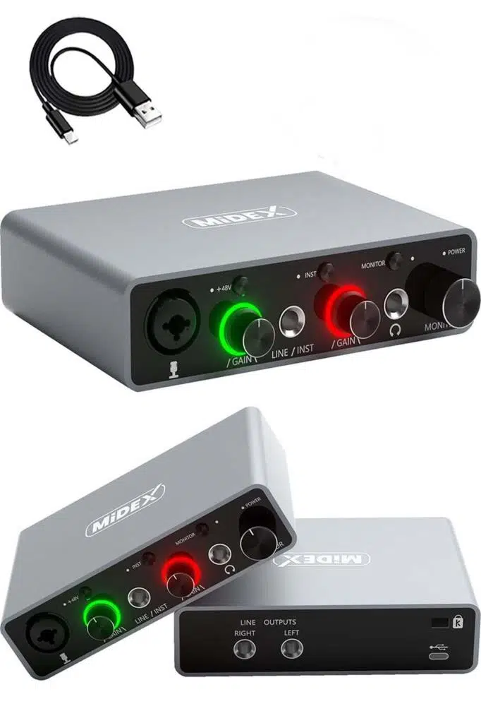 Midex Private Paket-6 Stüdyo Ekipmanları Seti (Monitör Mikrofon Ses Kartı Kulaklık Midi Pad Controller)