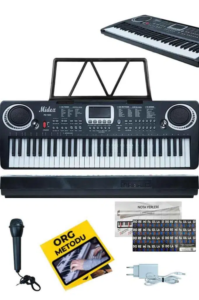 Midex PS-1500BK Başlangıç İçin 61 Tuşlu Org Notalık Adaptör Öğrenim Metodu (100 Ses 100 Ritim) Midex PS-1500BK Başlangıç İçin 61 Tuşlu Org Notalık Adaptör Öğrenim Metodu (100 Ses 100 Ritim)