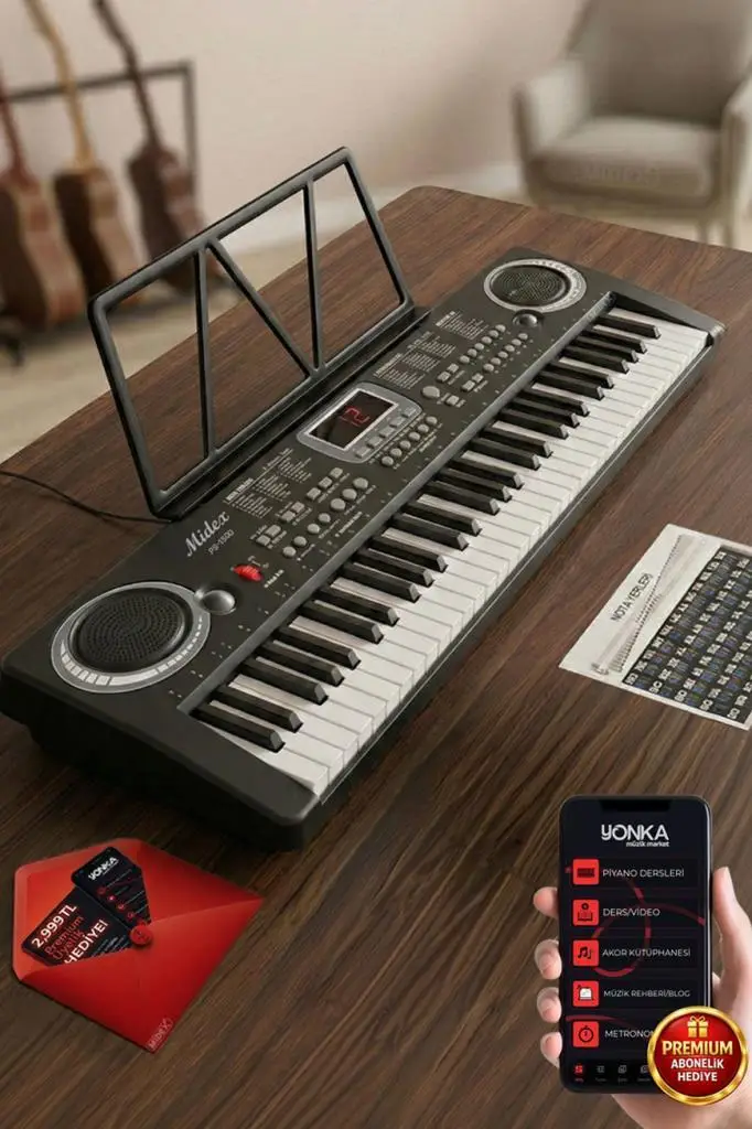 Midex PS-1500BK Başlangıç İçin 61 Tuşlu Org Notalık Adaptör Öğrenim Metodu (100 Ses 100 Ritim)