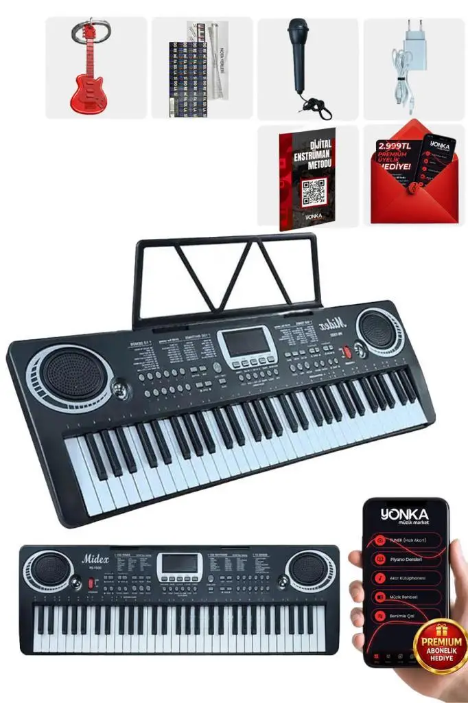 Midex PS-1500BK Başlangıç İçin 61 Tuşlu Org Notalık Adaptör Öğrenim Metodu (100 Ses 100 Ritim)