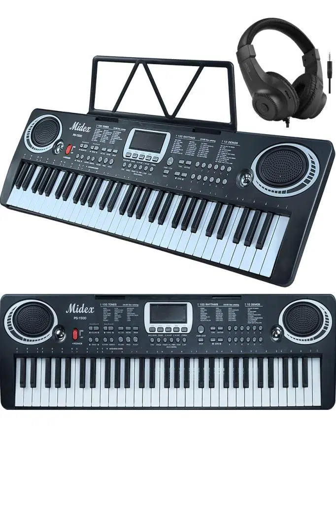 Midex PS-1500BK-H Başlangıç İçin 61 Tuşlu Org Kulaklık Notalık Adaptör Öğrenim Metodu (100 Ses 100 Ritim)