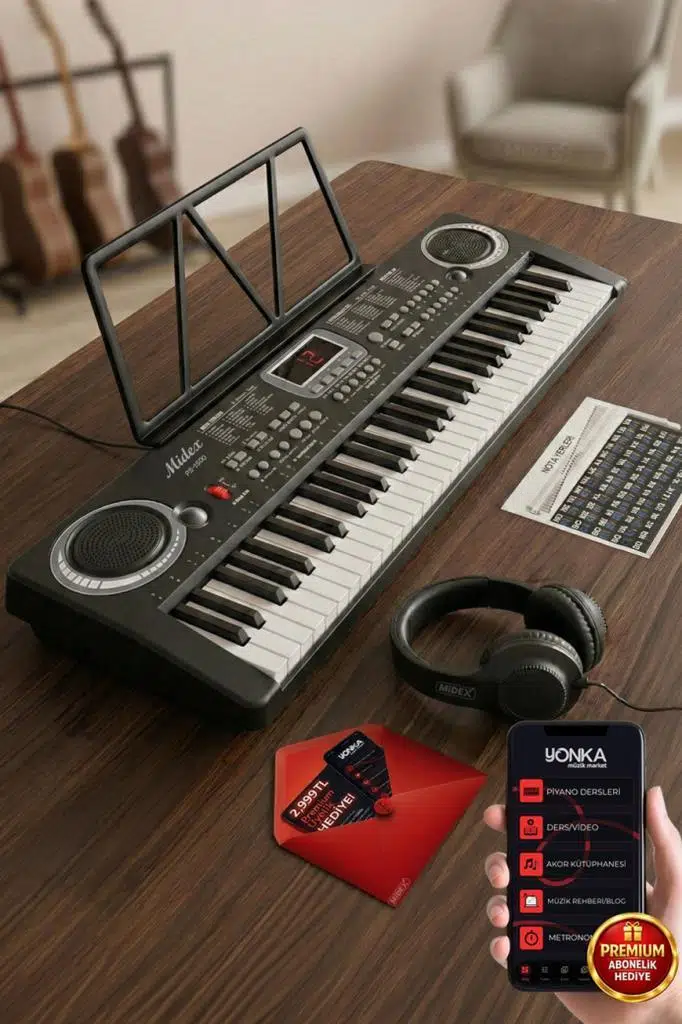 Midex PS-1500BK-H Başlangıç İçin 61 Tuşlu Org Kulaklık Notalık Adaptör Öğrenim Metodu (100 Ses 100 Ritim)