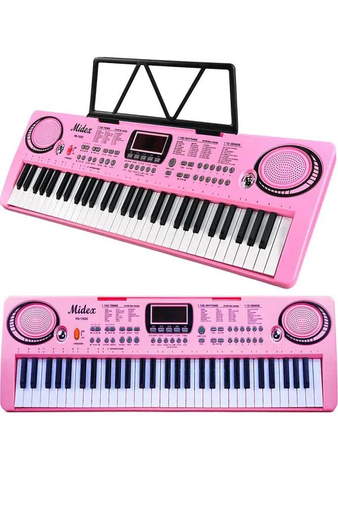 Midex PS-1500PK Başlangıç İçin 61 Tuşlu Org Pembe Renk Notalık Adaptör Mikrofon METOD (100 Ses 100 Ritim)