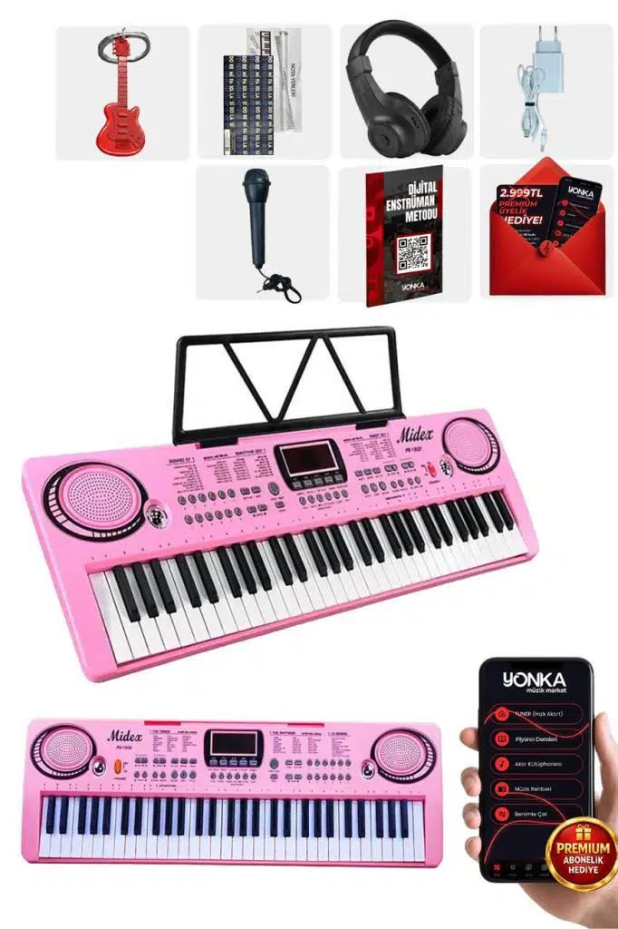 Midex PS-1500PK-H Başlangıç İçin Pembe 61 Tuşlu Org Kulaklık Notalık Mikrofon Metod (100 Ses 100 Ritim) Midex PS-1500PK-H Başlangıç İçin Pembe 61 Tuşlu Org Kulaklık Notalık Mikrofon Metod (100 Ses 100 Ritim)