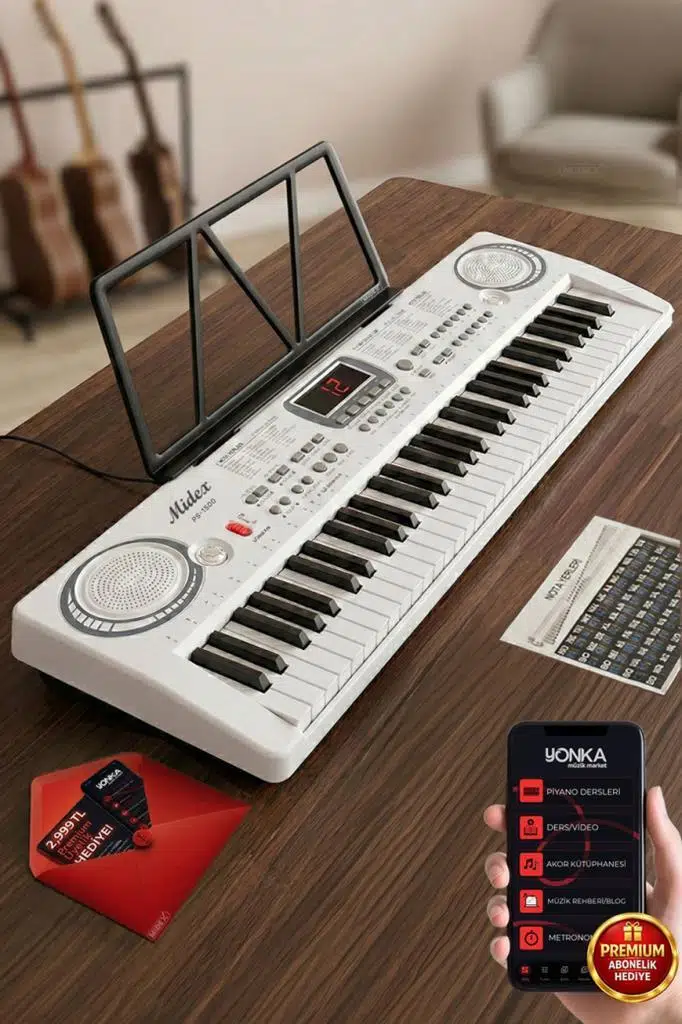 Midex PS-1500WH Başlangıç İçin 61 Tuşlu Org Notalık Adaptör Öğrenim Metodu (100 Ses 100 Ritim)