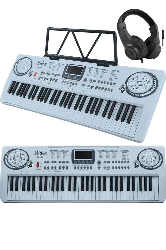 Midex PS-1500WH-H Başlangıç İçin 61 Tuşlu Org Kulaklık Notalık Adaptör Öğrenim Metodu (100 Ses 100 Ritim)