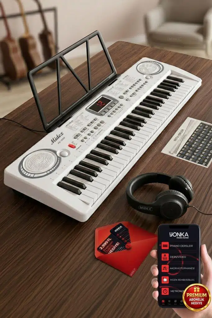 Midex PS-1500WH-H Başlangıç İçin 61 Tuşlu Org Kulaklık Notalık Adaptör Öğrenim Metodu (100 Ses 100 Ritim)