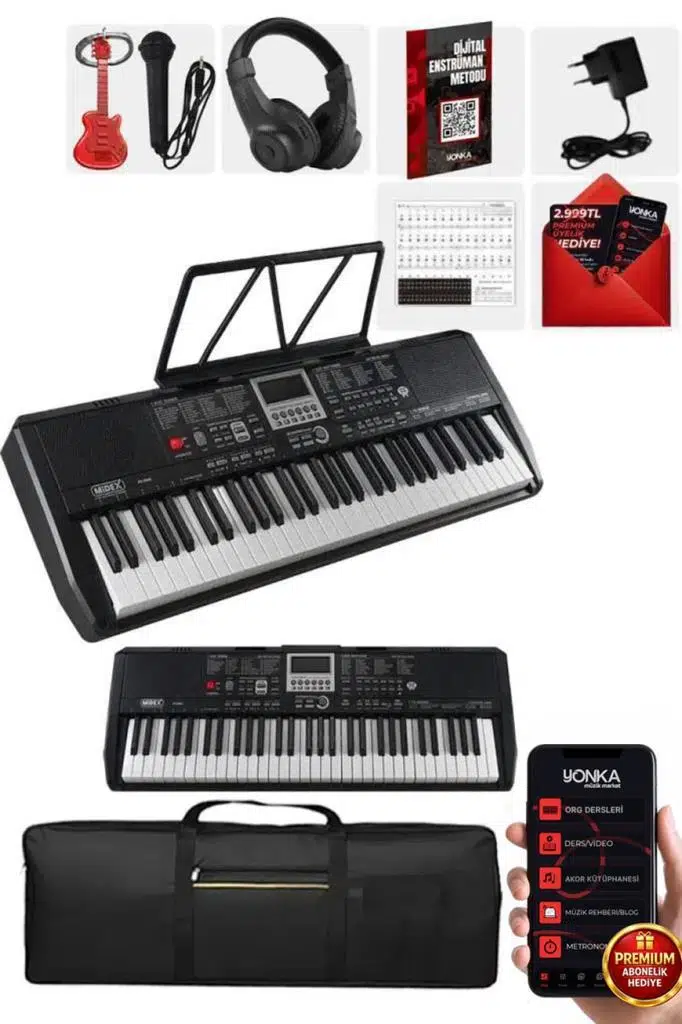 Midex PS-1800BK-H 61 Tuşlu Kaliteli Org Dijital Ekranlı Kulaklık Çanta Notalık Adaptör Sticker Öğrenim Metodu Midex PS-1800BK-H 61 Tuşlu Kaliteli Org Dijital Ekranlı Kulaklık Çanta Notalık Adaptör Sticker Öğrenim Metodu