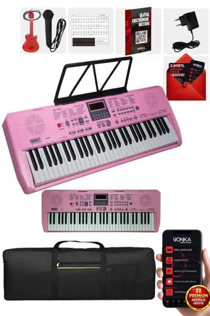 Midex PS-1800PK 61 Tuşlu Kaliteli Org Dijital Ekranlı Çanta Notalık Adaptör Sticker Öğrenim Metodu Midex PS-1800PK 61 Tuşlu Kaliteli Org Dijital Ekranlı Çanta Notalık Adaptör Sticker Öğrenim Metodu