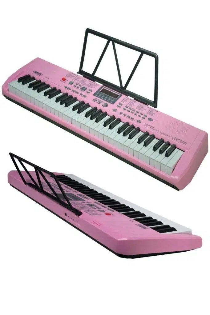 Midex PS-1800PK-H 61 Tuşlu Kaliteli Pembe Org Dijital Ekranlı Kulaklık Çanta Notalık Adaptör Sticker Metod