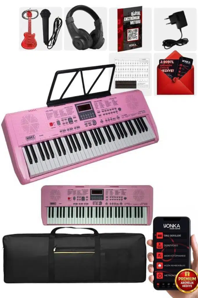 Midex PS-1800PK-H 61 Tuşlu Kaliteli Pembe Org Dijital Ekranlı Kulaklık Çanta Notalık Adaptör Sticker Metod Midex PS-1800PK-H 61 Tuşlu Kaliteli Pembe Org Dijital Ekranlı Kulaklık Çanta Notalık Adaptör Sticker Metod