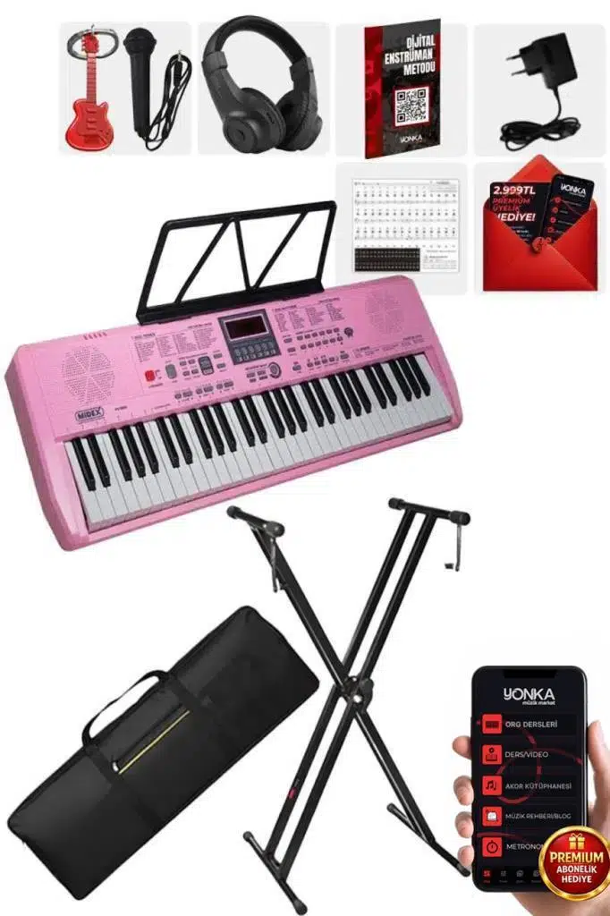 Midex PS-1800PK-SET 61 Tuşlu Kaliteli Pembe Org Dijital Ekran Stand Kulaklık Çanta Notalık Adaptör Sticker Metod Midex PS-1800PK-SET 61 Tuşlu Kaliteli Pembe Org Dijital Ekran Stand Kulaklık Çanta Notalık Adaptör Sticker Metod