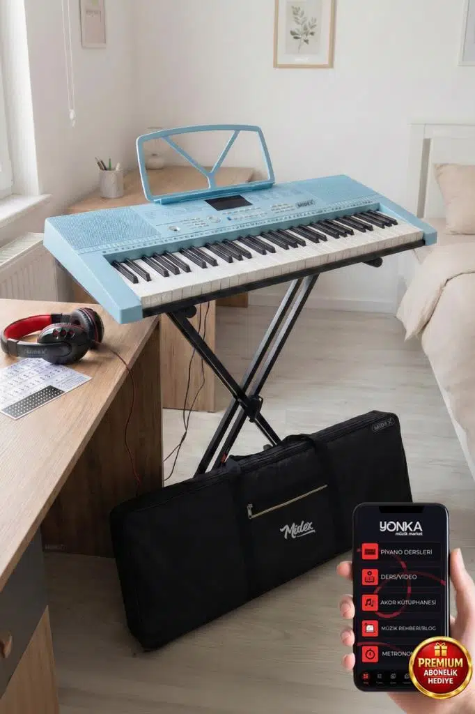 Midex PS-2300BL-PAK 61 Tuşlu Org Stand Kulaklık Mavi Başlangıç İçin Uygun