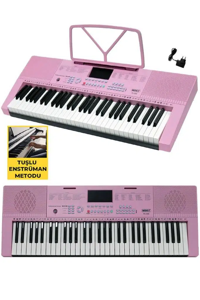 Midex PS-2300PK-PAK 61 Tuşlu Org Stand Kulaklık Pembe Başlangıç İçin Uygun