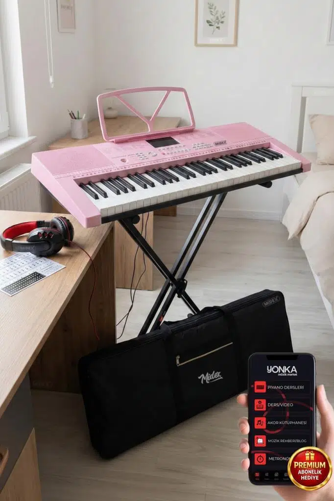 Midex PS-2300PK-PAK 61 Tuşlu Org Stand Kulaklık Pembe Başlangıç İçin Uygun