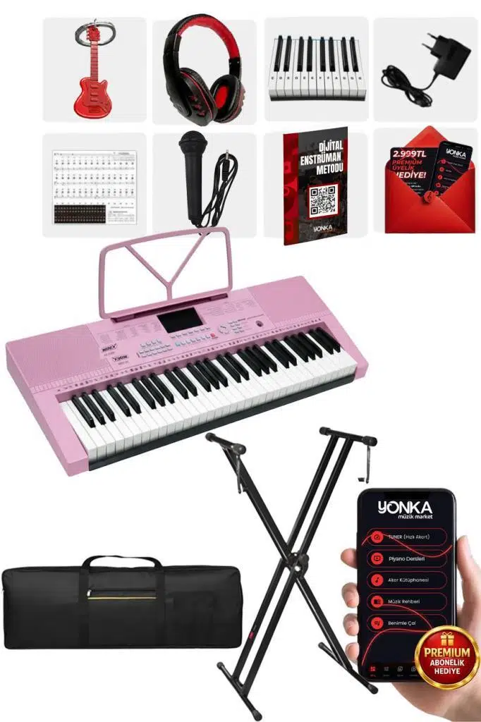 Midex PS-2300PK-PAK 61 Tuşlu Org Stand Kulaklık Pembe Başlangıç İçin Uygun Midex PS-2300PK-PAK 61 Tuşlu Org Stand Kulaklık Pembe Başlangıç İçin Uygun