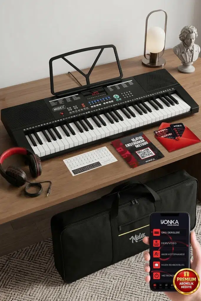Midex PS-2500K LED Ekran 61 Tuşlu Org Klavye (Çanta Kulaklık Adaptör Notalık Metod)