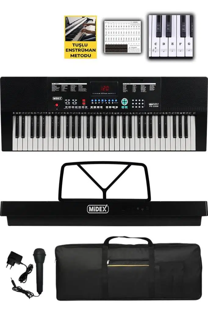 Midex PS-2500KS LED Ekran 61 Tuşlu Org Klavye (Stand Çanta Kulaklık Adaptör Notalık Metod) Midex PS-2500KS LED Ekran 61 Tuşlu Org Klavye (Stand Çanta Kulaklık Adaptör Notalık Metod)
